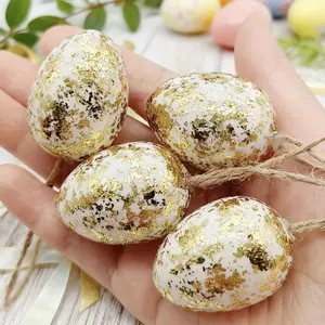 12 Pcs Easter Gold Foil Eggs - Holiday Decor Ornaments, Hanging Pieces (1.18X1.57 Inches Decorative Plastic Eggs), Suitable for Easter Theme Decor & Home Decor