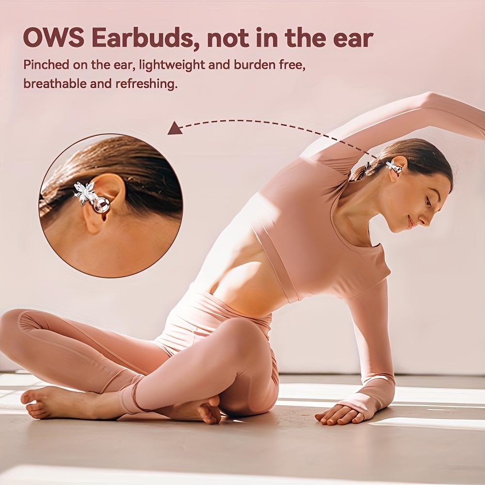 Bow decoration wireless clip on earphones, soft silicone clip on earphones, noise cancelling sports clip on earphones, Bluetooth earphones for making calls and listening to music