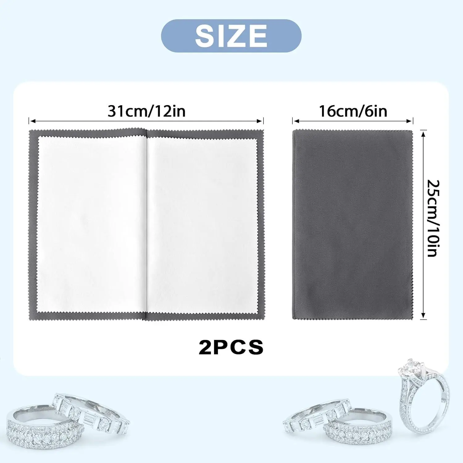 SEVENWELL 2pcs Jewelry Polishing Cleaning Cloth Large 10'' x 12'' for Sterling Silver Jewelry Gold, Diamond, Platinum, Precious Stones, Coins (Gray) SEVENWELL 2pcs Jewelry Polishing Cleaning Cloth Large 10'' x 12'' for Sterling Silver Jewelry Gold, Diamond, Platinum, Precious Stones, Coins (Gray)