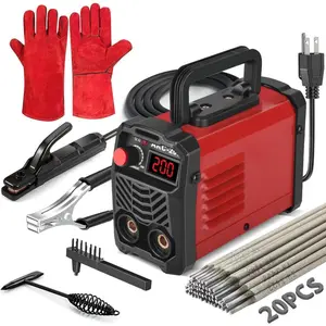 200Amp 20PCS Rods Stick Welder, Super MINI Portable Welding Machine, IGBT Inverter Welder Machine 110V with Hot Start Arc Force Anti-Stick, for 1/16"-1/8" Rod ARC Welder, 2 Chip Hammers (Red)  HARD EDGEHARD EDGE