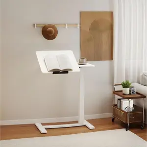 Mobile Adiustable Standing Desk, Overbed bedside desk with Flip Desktop and 4 Wheels, Height & Angle Adjustable Rolling Laptop table,Portable Over Bed Desk for Home, Office, Study, hospital.white