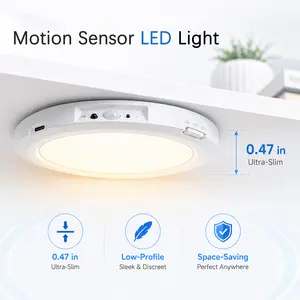 Ultra-Thin Motion Sensor Ceiling LED Light, Remote-Controlled High-Capacity Rechargeable Wireless Lamp, No-Wiring Indoor Lighting for Hallway, Bedroom