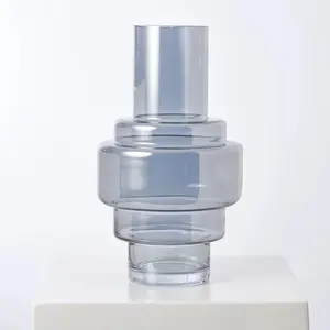 Tiered Modern Fluted Stacked Smoke Large Glass Vase