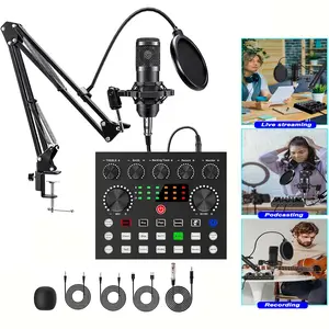 V8S Live Sound Card Kit, equipped with BM-800 microphone, 10 DSP sound effects, 4 voice changers, Bluetooth and noise reduction functions, can be used for live game karaoke recording on PC/smartphone TikTok YouTube