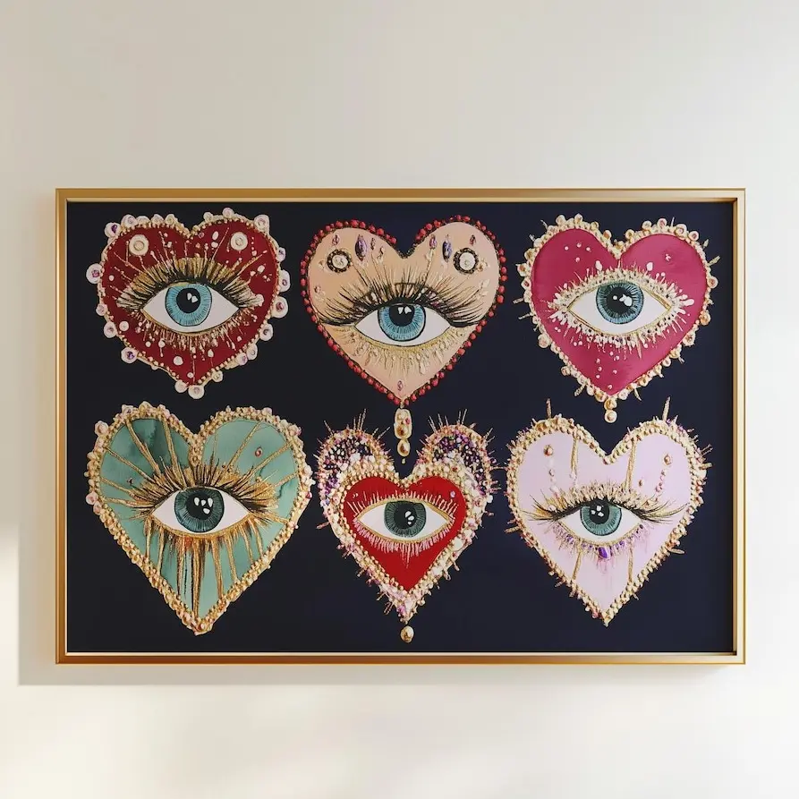 Psychedelic Heart Eye Print, Gothic Decor, Dark Aesthetic Poster, surrealist wall art, dopamine aesthetic, witchy, Jewel Toned Art, trippy, fantasy love decor, Eclectic Bedroom Wall Decor