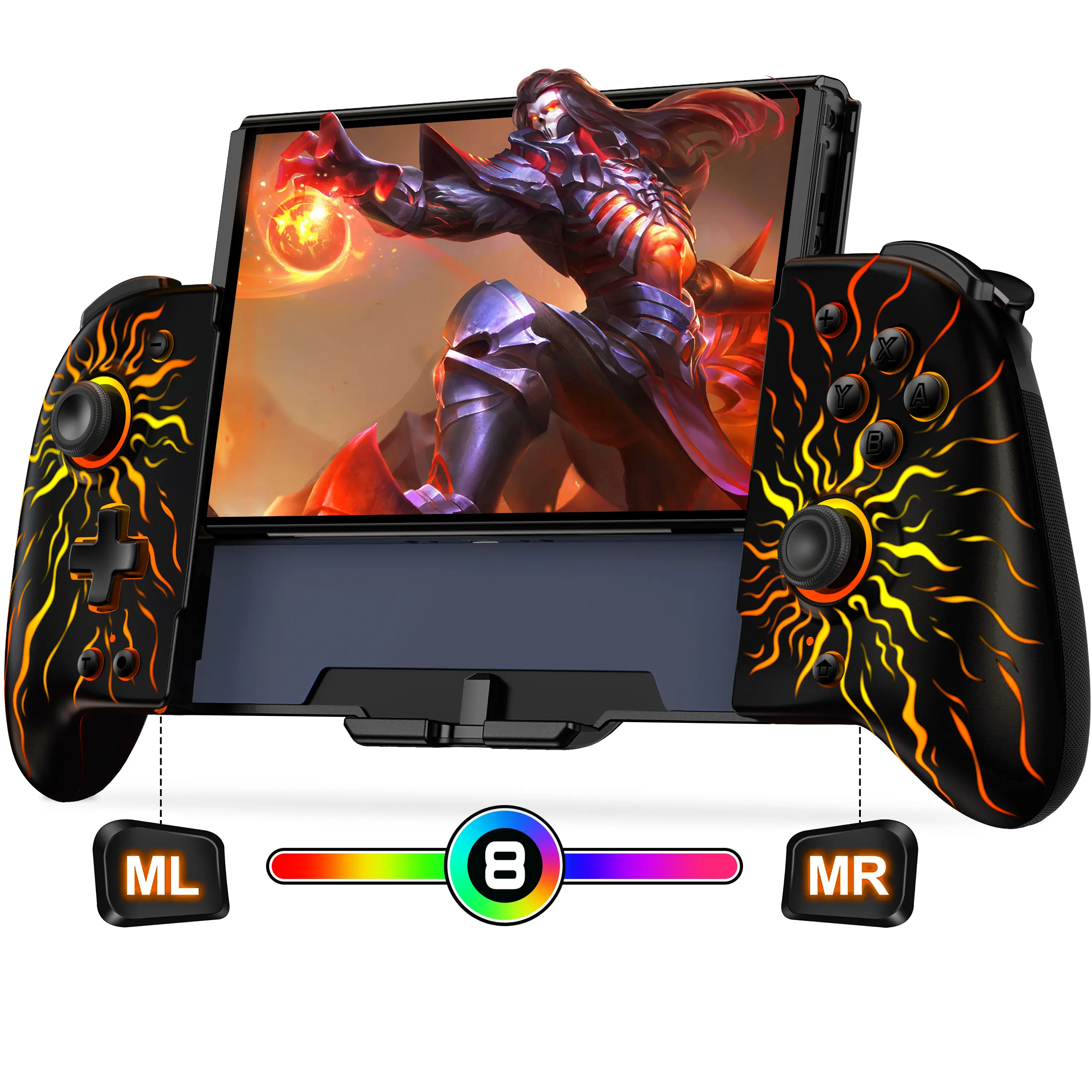 Switch Controllers, Hall Effect Switch Pro Controller for Nintendo Switch/Switch OLED, One-Piece Switch Joypad with 9 Lights Color for Those Who Prefer Handheld Mode