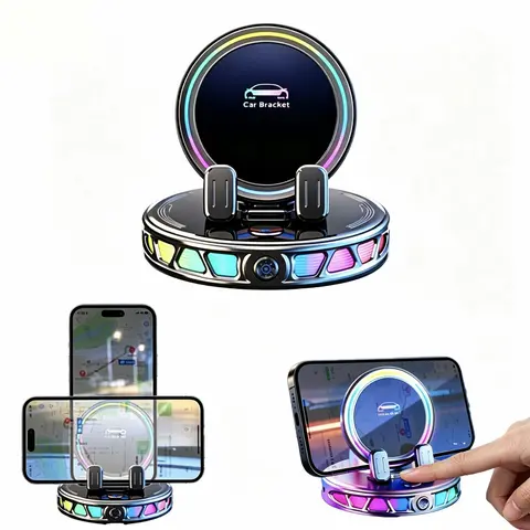 Phone Holder for Car Dashboard with Colorful Breathing Atmosphere Light, Suction Cup Fixed Design, Horizontal/Vertical Screen Adjustment, Non-Slip Base, Handsfree Navigation Support, iPhone & Android Compatible, Father’s Day Gift