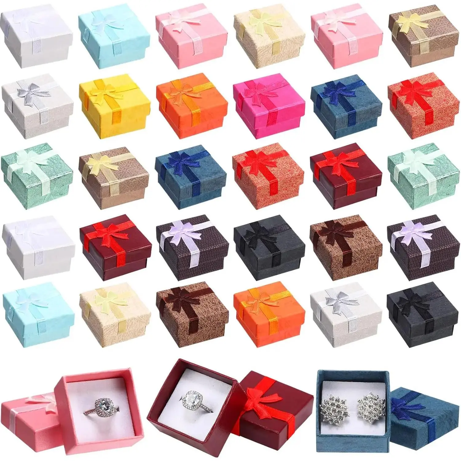 120 Cardboard Ring  Box Set with Square Assorted Color Small Hard Earring   Box for Birthdays Anniversaries Weddings, 1.6 x 1.6 In(Multicolor)