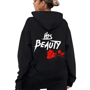Couple Matching Hoodie Her Beast His Beauty Graphic Rose Graphic Aesthetic Women Men Long Sleeve Winter Oversize Couples Hoodies