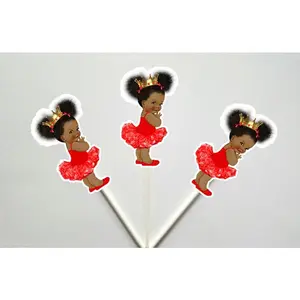 Princess Baby Shower Cupcake Toppers - Princess Cupcake Toppers, Red Gold Cupcake Toppers, Ballerina Cupcake Toppers