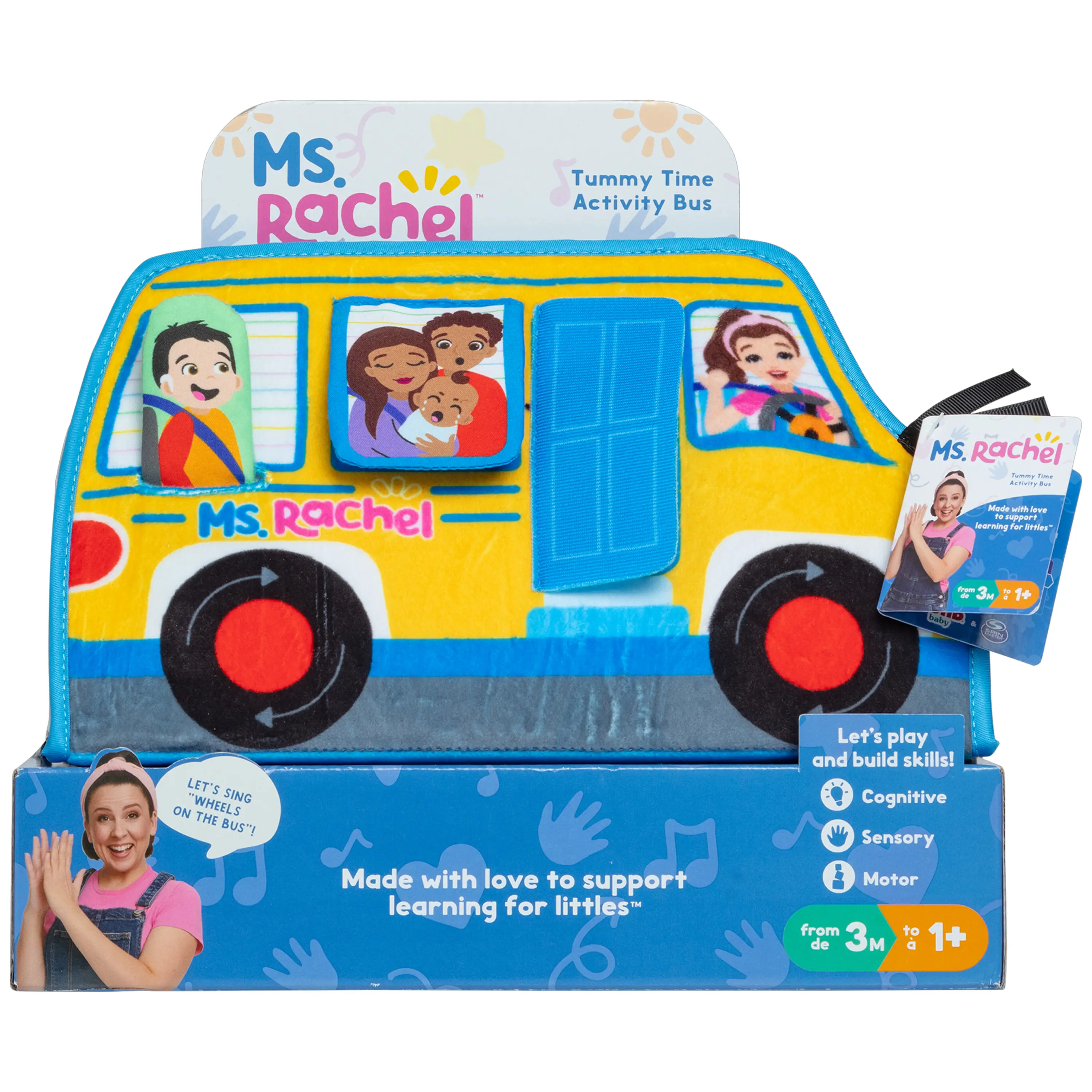 Ms. Rachel Tummy Time Activity Bus Folding Play Mat with Baby Mirror & Sensory Toys for Interactive Play Baby Learning Toys for Boys & Girls Ages 0-1+