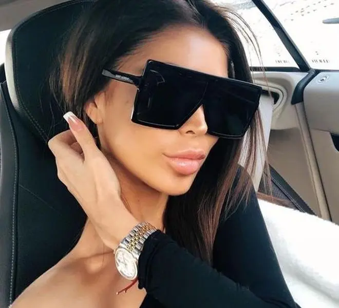 Shadz Lauren Women's XXL Oversized Betty Sunglasses Flat Square Aviator Frame PC Lens Full UV Protection ISO Certified Fashion Glasses