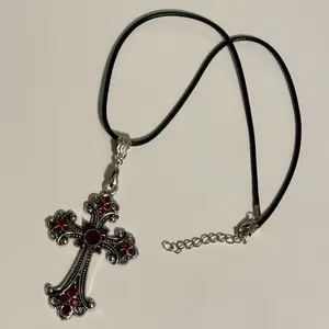 Gothic Cross Pendant on a Black Cord Necklace Victorian Retro Vintage Style
