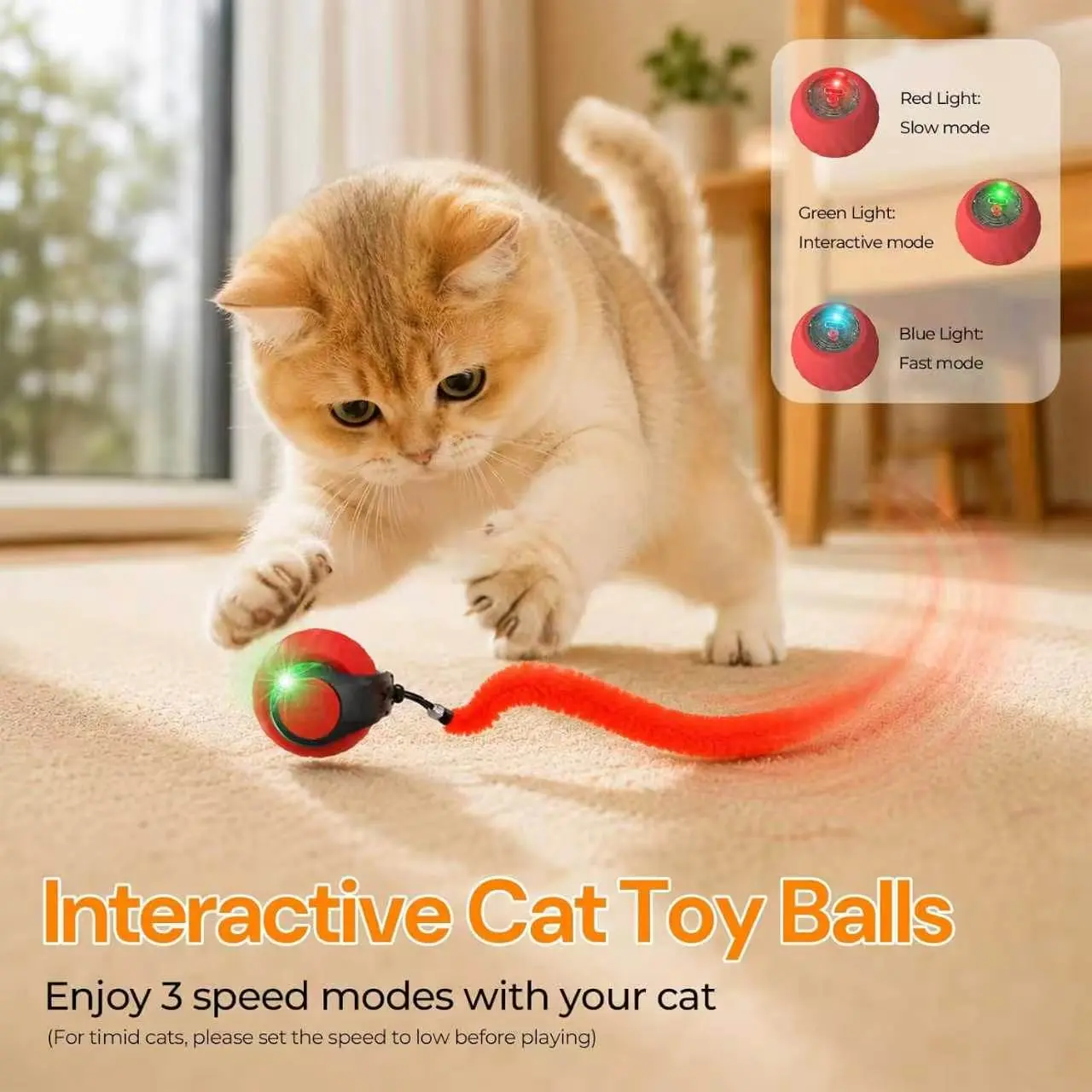 USB Rechargeable Automatic Rolling Pet Toy Ball, Chew Resistant Soft TPR Rubber Interactive Play Ball for Cats & Small Dogs, Holiday New Year Pet Gift