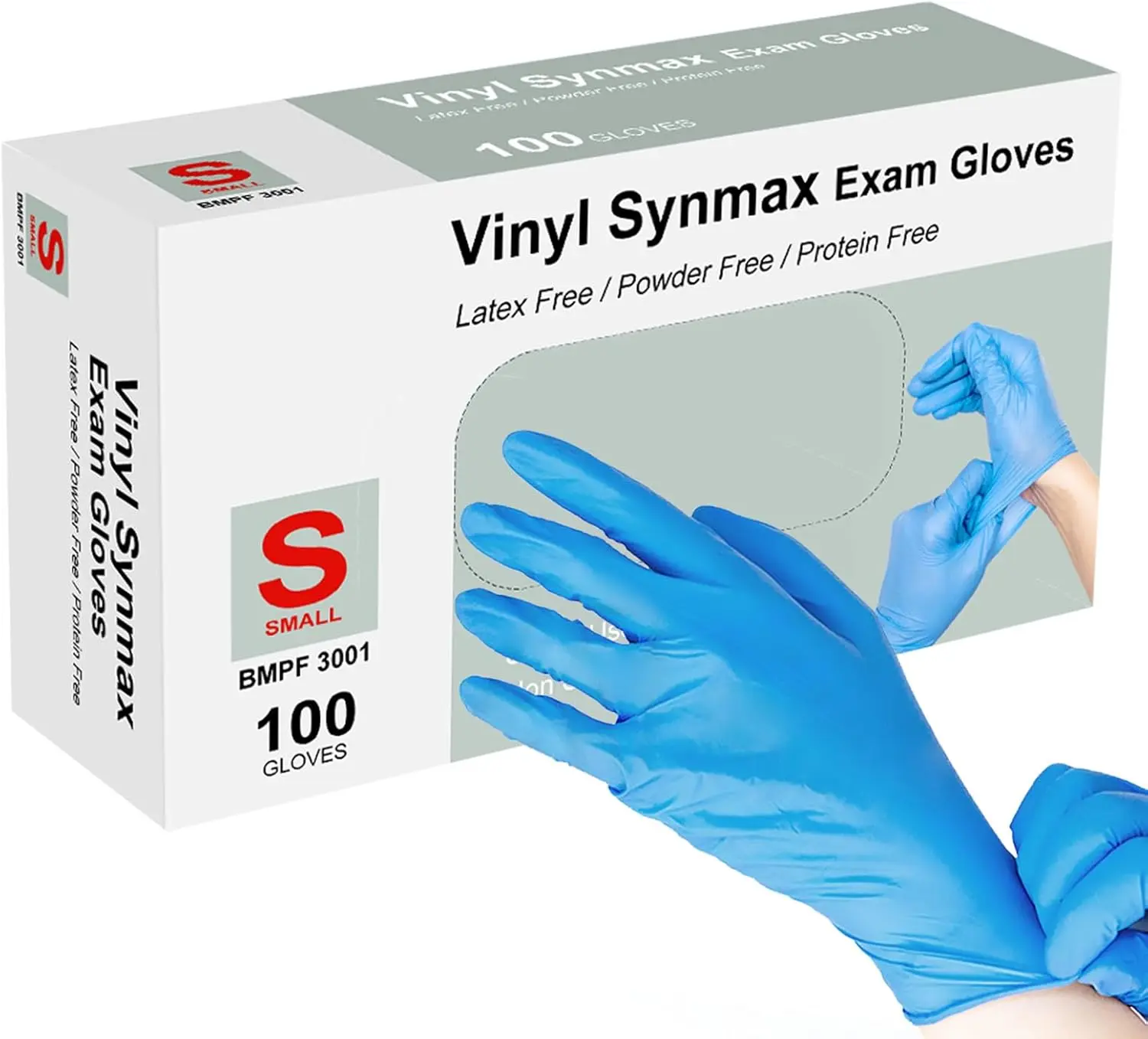 Disposable Small Blue Synthetic Vinyl Synmax Gloves - 4 mil, Non-Sterile, Latex-Free, Powder-Free, Cleaning/Kitchen Safe Work Safety Equipment for Home Improvement Vendors (100 Pcs Box, Pack of 100), Small (Pack Of 100)