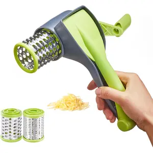 Cheese grater with handle kitchen parmesan grater with 2 stainless steel drums rotary handheld for grating and shredding hard cheese chocolate