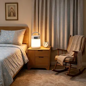 Rechargeable & Plug-in Clock Light, 2-in-1 Warm & Natural Light Lamp, TYPE-C Portable Night Light for Elderly Bedside Nightstand