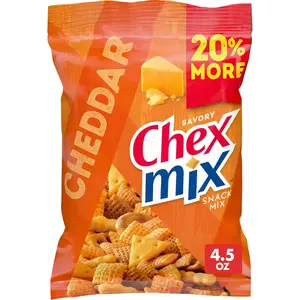 Savory Cheddar Snack Mix 4.5 OZ - Crunchy Corn Chex Wheat Pretzels Breadsticks & Cheddary Crackers for Party Snacks