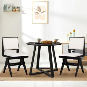 COSTWAY - Swivel Wooden Dining Chair Set of 2 with Rubber Wood Frame and Padded Seat-Black