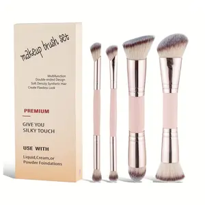 Multifunctional Twin-headed Makeup Brush Set (4 Pcs), Premium Synthetic Bristles Suitable for Liquid/Cream/Powder Foundations, Silky Touch for Flawless Makeup, Travel-friendly Makeup Tool, Soft Cosmetic Brushes, Ideal Gift for Women & Girls