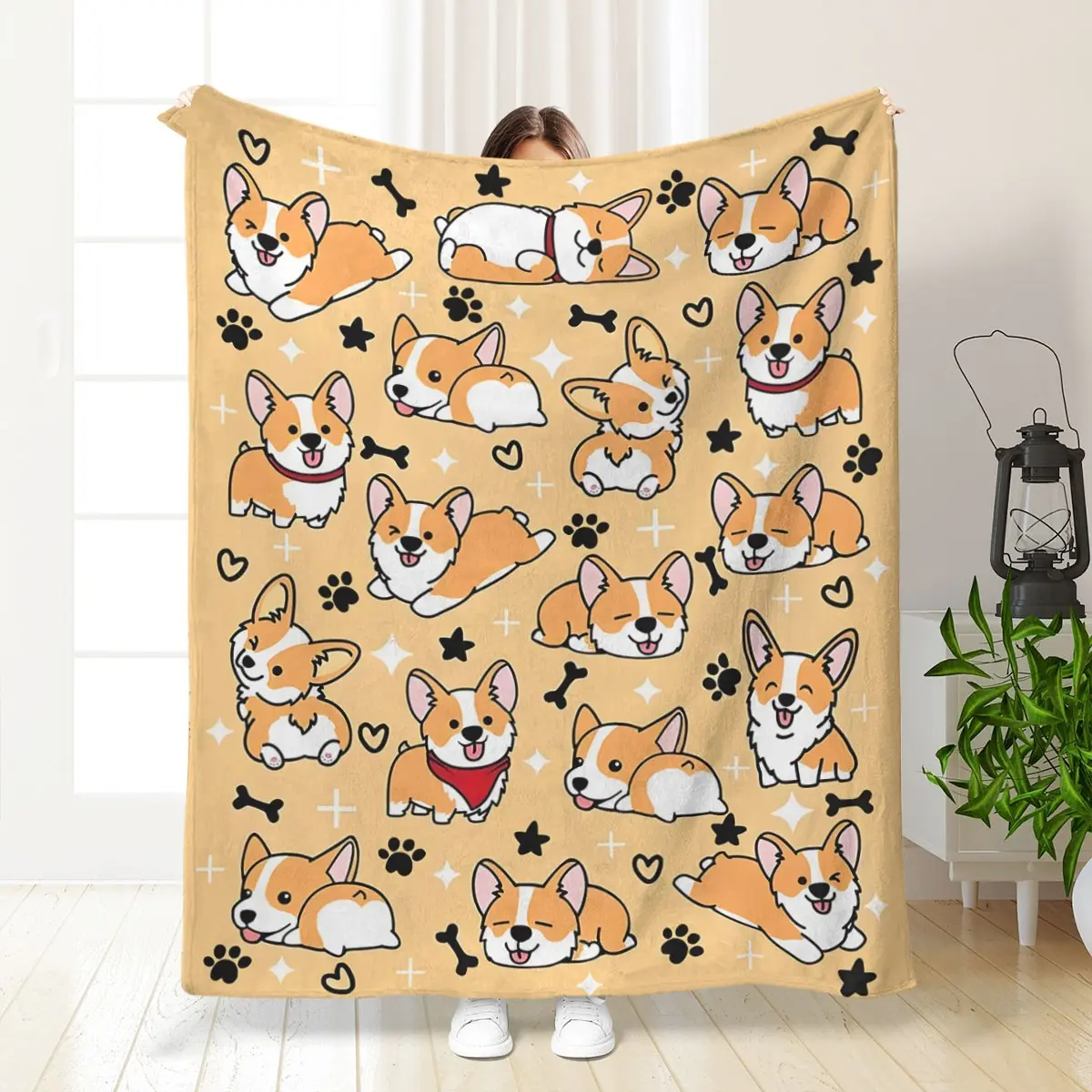 Cute Corgi Blanket Bedding Soft Light Flannel Blanket Suitable for Adult Bedroom Living Room Sofa Gift