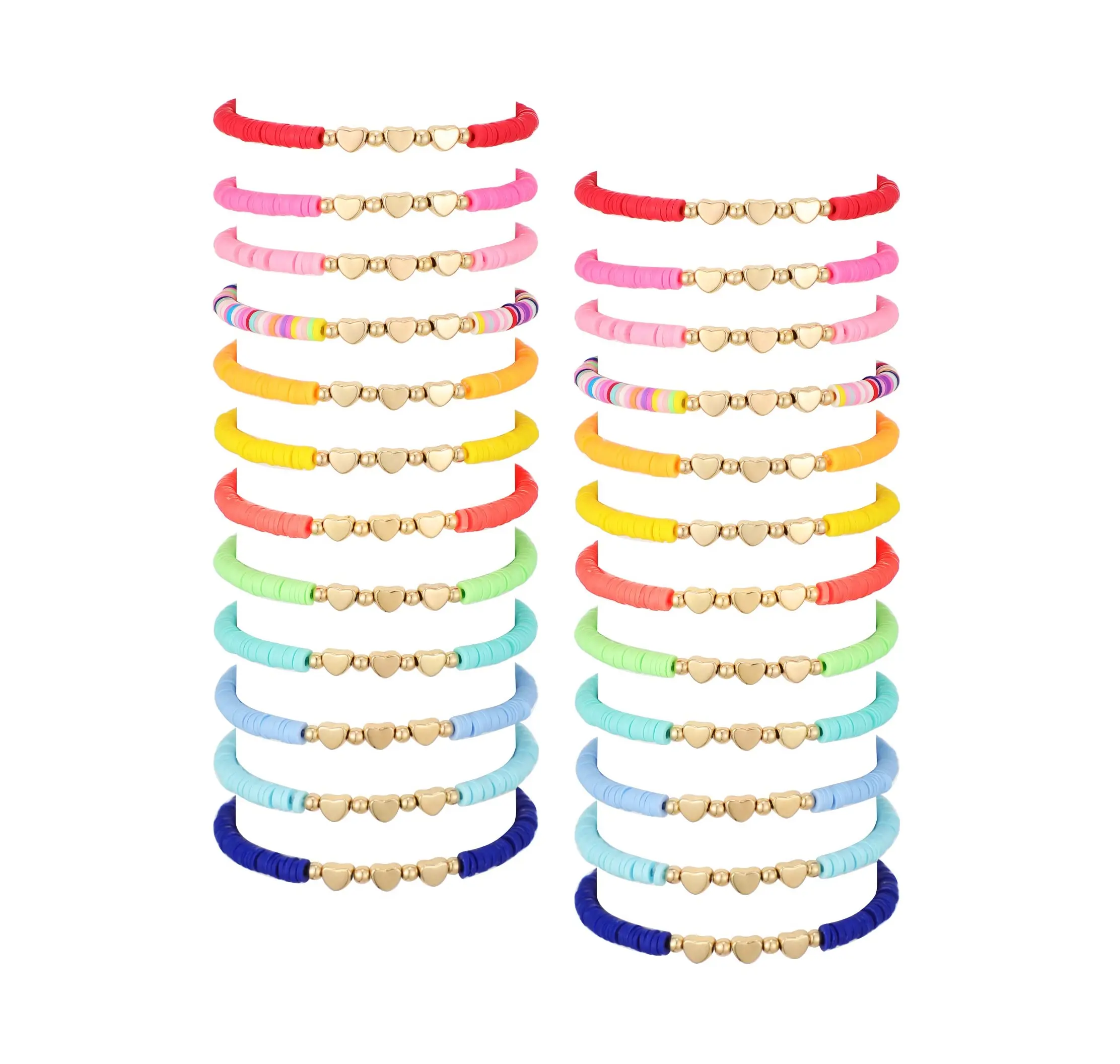 Friendship Heart Bracelets Bulk for Summer Camp Friendship Polymer Clay Beaded Stretch Bracelets for Girls Gift Summer Pool Party Fvors