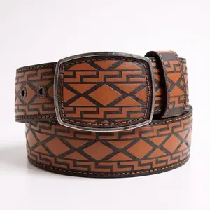 Men’s Western 2" Belt – Laser Cut Leather Design Pattern Cowboy Rodeo Style HC-110