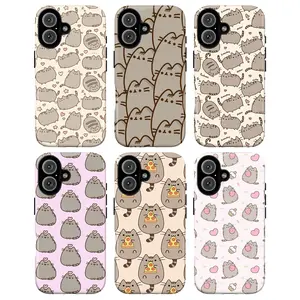 Cute Pusheen Cat Kawaii Cartoon Pattern Collection Aesthetic Funny Cat Lover Gift for Xmas for Her Him Teen Girls Boys Magnetic Tough Phone Case Cover for iPhone 17 Pro Max 16 15 14 Plus & Samsung Galaxy S25 S24 S23 S22 S21 Ultra