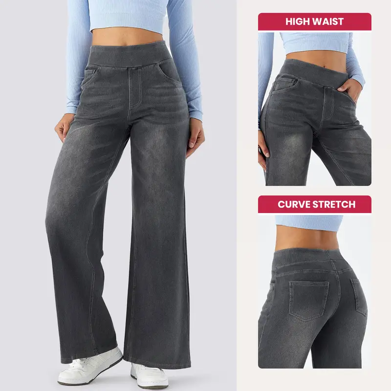 SHOWITTY Women's High Waisted Cotton Stretchy Denim Jeans - Pants for Women, Classic Straight Wide-Leg Cut, Functional Deep Pockets, Office-To-Dinner Ready, Cold Wash Basic Bottoms, Hang Dry