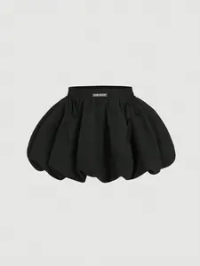 Black Bowknot Trim Floral Bubble Hem Skirt,Lined Pants, Low Waist,Date Night Outfits Women,Going Out Outfits,Bubble Skirt,Sexy Women Outfits,Y2k Skirt