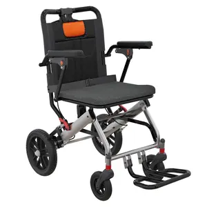 GAOMON Ultra Lightweight Elderly Transport Wheelchair Weighs Portable Lightweight Folding Transport Chair, with Locking Handbrake, Removable Flip Armrests, Swinging Footrests(Gray Orange)
