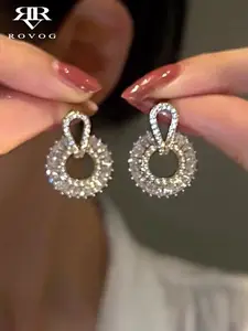 Elegant Circle Design Imitation Pearl Copper Earrings, Embedded with Artificial Zircon Stones, Perfect for Parties Vacations Gifts, All Seasons Wear