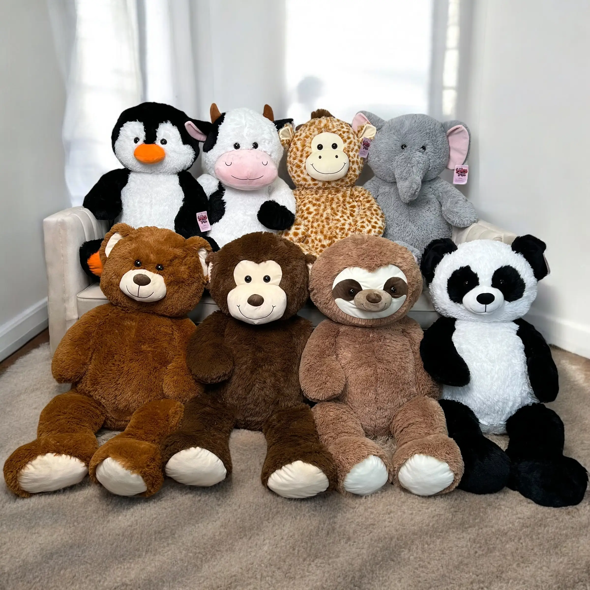 Adorable 44-inch Plush Toy Collection: Panda, Cow, Elephant, Giraffe, Monkey, Teddy Bear, Penguin, and Sloth