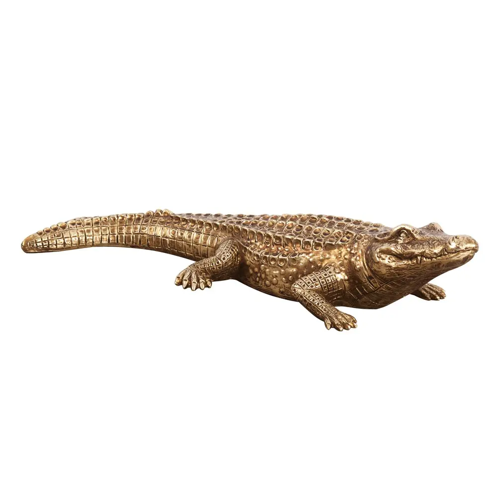HomeRoots 384167 Golden Crocodile Brass Finish Sculpture