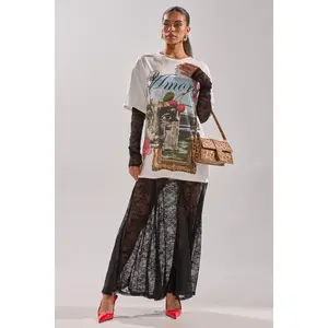 GIRLY BUT NOT LAYERED LACE MIDI DRESS WITH GRAPHIC