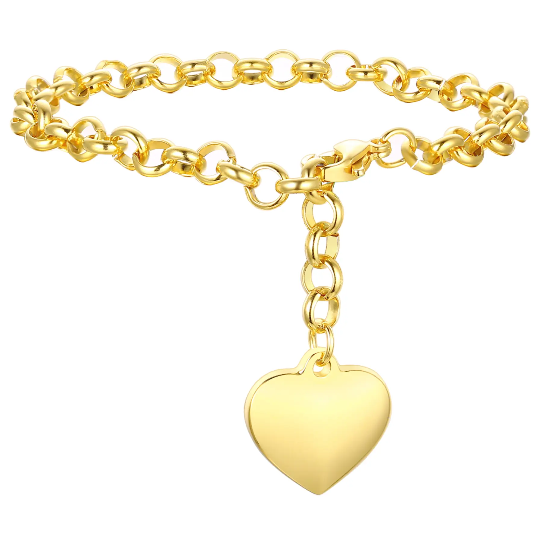 OIDEA Women's Engravable Heart Bracelet in Polished Stainless Steel, Adjustable Chain for Personalized Romantic Gifts, Adjustable Size, Personalized Engraving, Polished Look, Lightweight, Heart Charm, Polished Finish