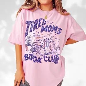 Tired Moms Book Club Shirt, Retro Book Lover Graphic Tee, Minimalist Motherhood T-Shirt, Custom Mother's Day Gift