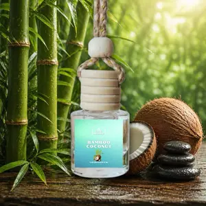 Bamboo Coconut Car Diffuser, Green Earthy Scent, Hanging Air Freshener, Spa Aromatherapy Type Car Scent, Clean Tropical Car Freshener