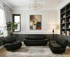 3 Piece Leather Sofa Set, Modern Living Room Furniture with 3-Seater Sofa, Loveseat & Armchair,Contemporary Couch Set for Home Decor,Minimalist Style Material, Easy Assembly, Comfy