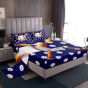 Feelyou Baseball 3D Print Bedding Set, Blue Sports Theme Luxury Lightweight Microfiber Bedding, Breathable Durable Soft Decorative Bedsheet Set, Breathable Durable Sheets, Decorative Bedsheet Sets