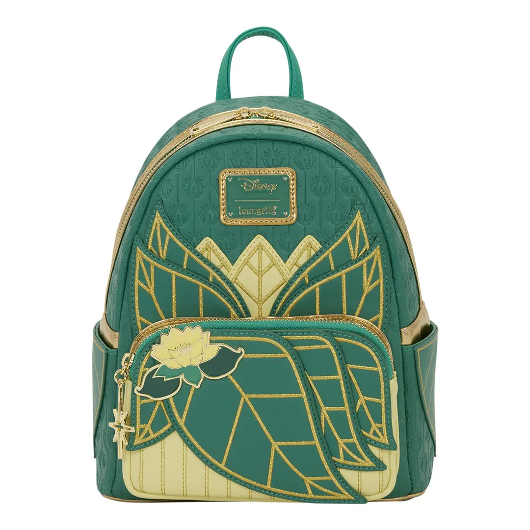 Loungefly Disney The Princess and the Frog Tiana Embroidered Faux Leather Cosplay Mini Backpack - Debossed Details, Enamel Fill Rivet, Side Pockets, Functional Luggage Bag, Everyday Carry, Adjustable Strap, Casual, Graphic Print, 9” W X 10” H X 4.5” D, Ad