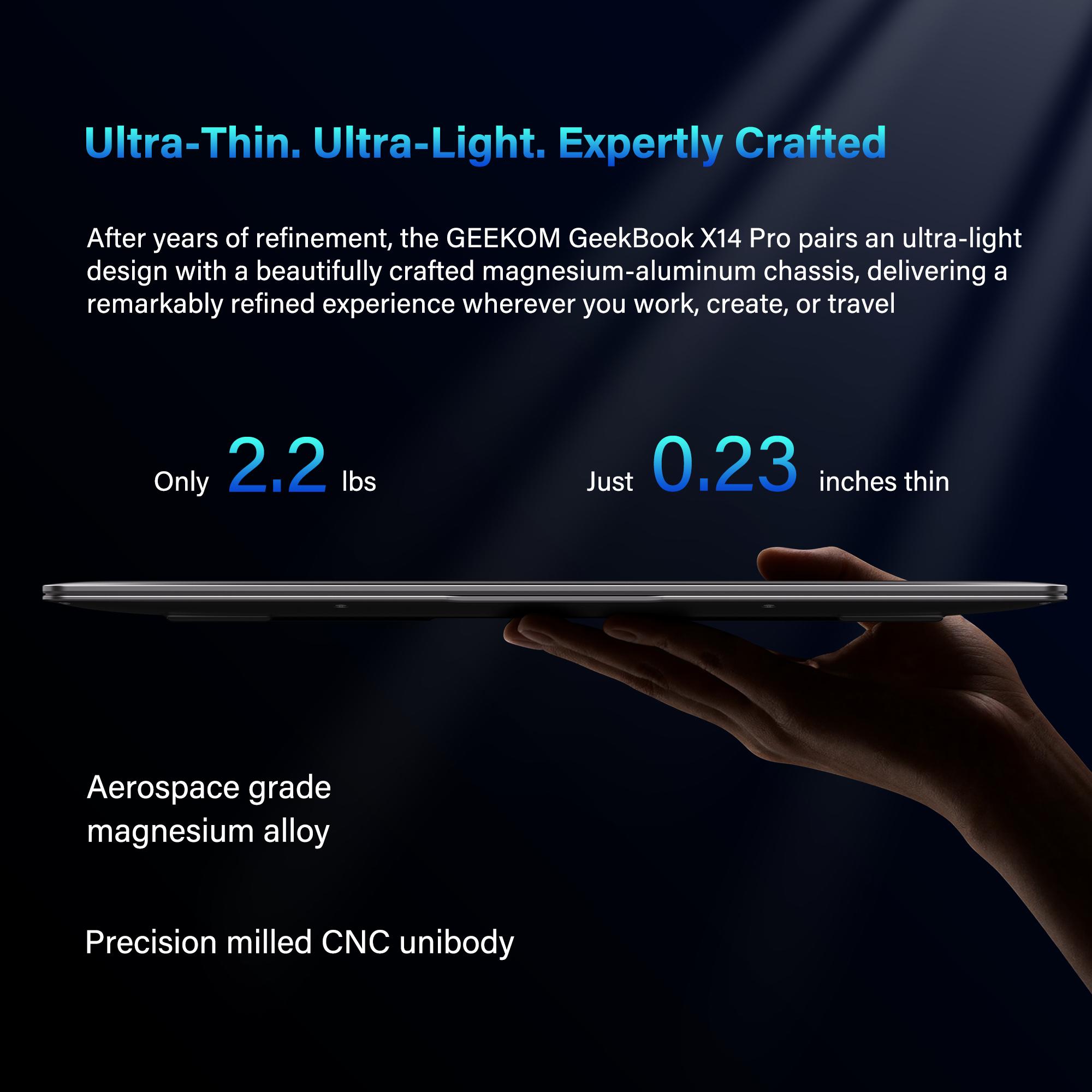 GEEKOM GeekBook X14 Pro 14” Laptop – Intel Ultra CPU, 32GB RAM, 1TB & 2TB SSD, 2.8K OLED, AI Performance, Lightweight, Extended 2-Year Warranty, Fast charging, Whisper-Quiet Cooling