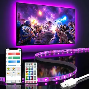 LED TV Backlight for 55–65 Inch TVs – RGB Strip Lights with Bluetooth App & Remote, Music Sync USB Bias Lighting for Gaming & Home Theater