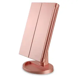 Mount LED Makeup Mirror with 2X & 3X Magnification 21 Smart Lights 180 Degree Rotation Tri-Fold Design for Fine Makeup Details and Jewelry Storage