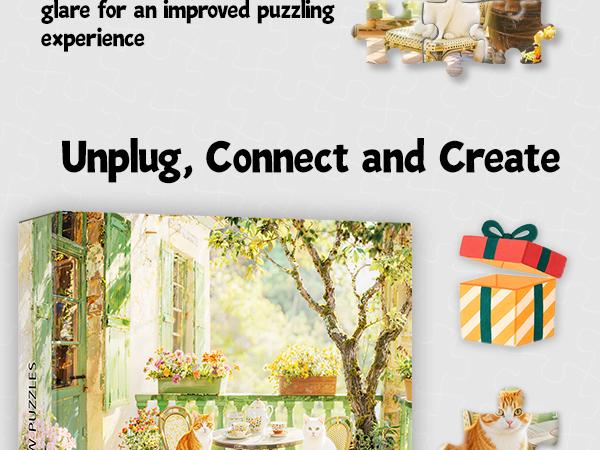 Puzzle for Adults 1000 Pieces,  Cozy French Terrace Jigsaw Puzzles Scene with Cats & Flowers, Challenging Puzzles for Game Night, Relaxing Challenge for Cat Lovers, Aesthetic Wall Art