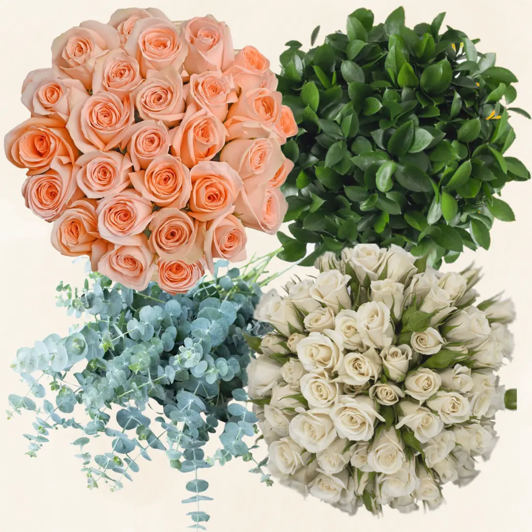 Flower  Combo Box #4 Roses, Spray Roses, Eucalyptus & Ruscus -PK 200 Stems