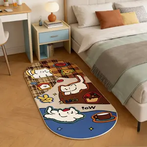 Cartoon illustration style cat theme living room decoration special-shaped carpet cute and cute white cat playing bedroom bedside plush carpet warm atmosphere beige brown plaid game area thickened carpet