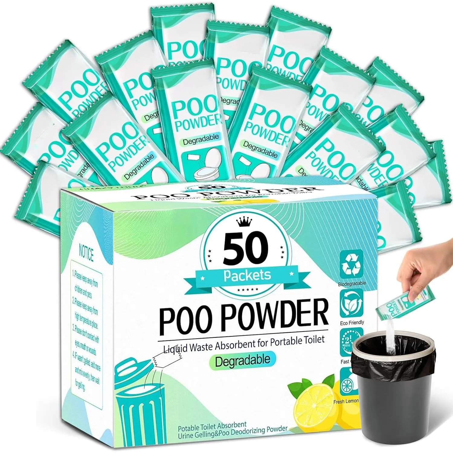 Portable Toilet Gel, Poo Powder for Portable Toilet, Camping Toilet Gel, Pee Powder, Portable Toilet Powder for Outdoor Camping and Hiking Toilet Gel Powder