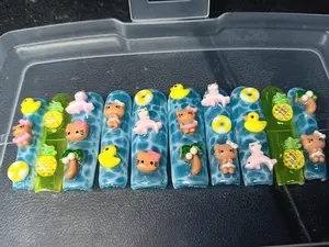 Summer Vibe Press On Nails 3D Ocean Beach Cat Dolphin Duck Fruit Pool Party