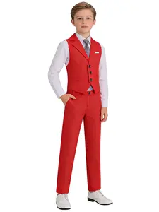 Boys Slim Fit Formal 3-Piece Suit | Lapel Vest, Elastic Waist Pants & Striped Tie | 5 Colors | Sizes 100-150cm | Ideal for Weddings, Parties & Performances | Perfect Gift -20072